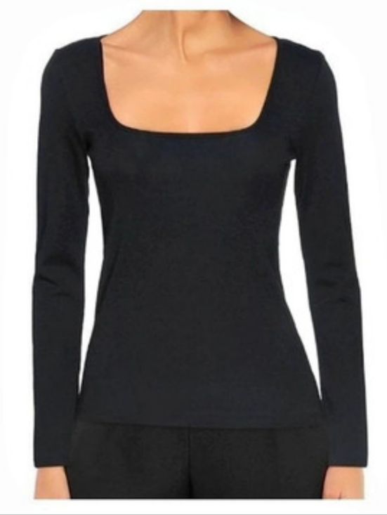 Vince Tops - Vince Cotton Modal Square Neck Long Sleeve Top Black Size XL